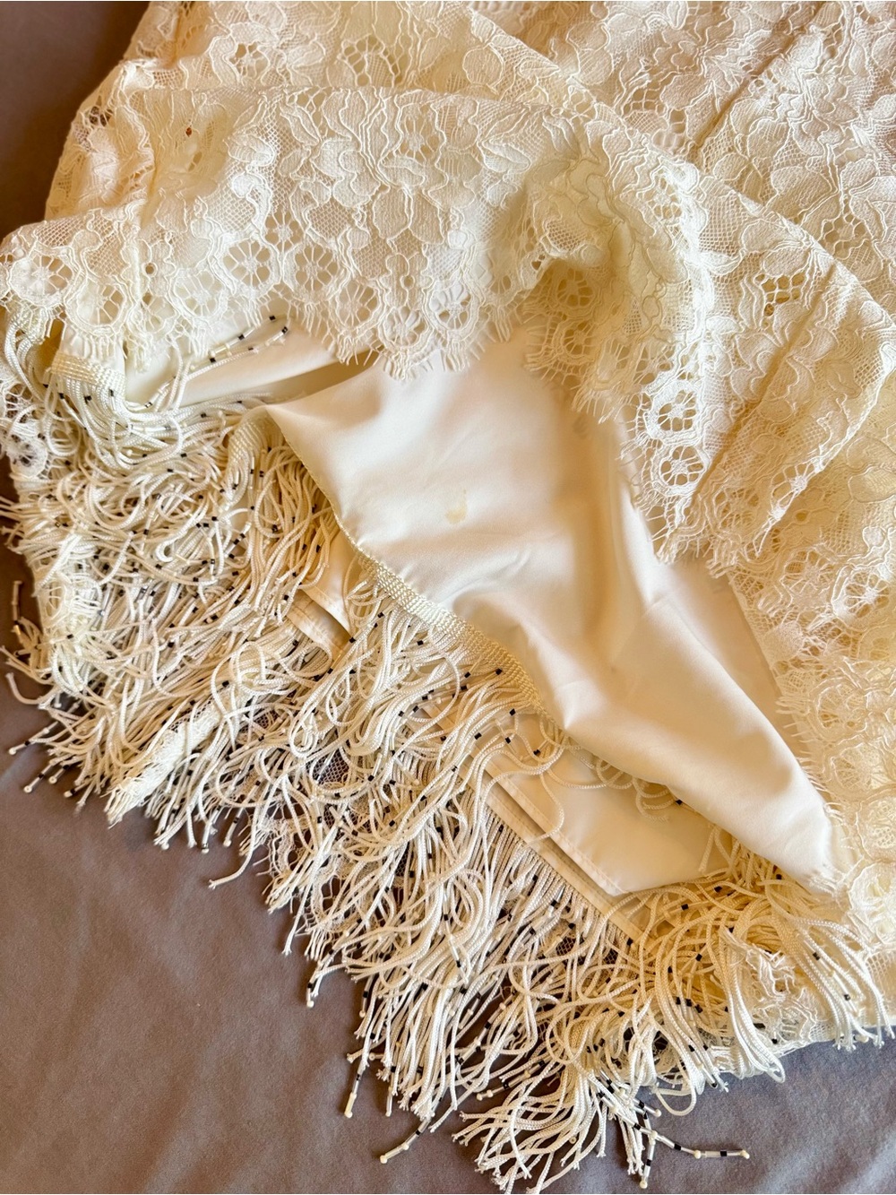 J. CREW Cream Lace Beaded Fringe Slip Dress - Wedding & Evening Dress - Picture 13 of 16